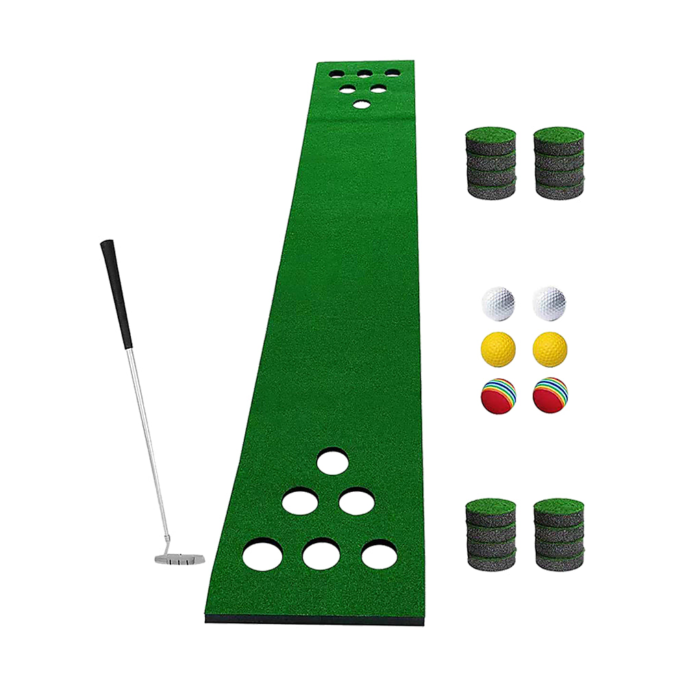 Golf Beer Pong Game Toy Set Green Golf Putting Matt with 2 Putters, 6 Balls